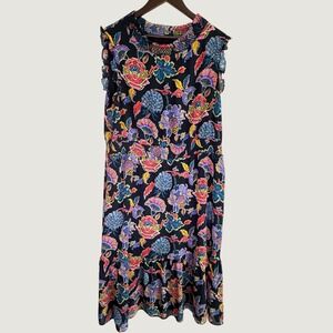 J.Crew Floral Smocked Waist Ruffle Tiered Dress Womens XL Navy Summer Feminine